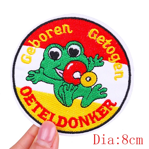 Nederland Oeteldonk embleem geborduurde patches kikker patch Nederland carnaval patches voor kleding uniform DIY opstrijkbare patches