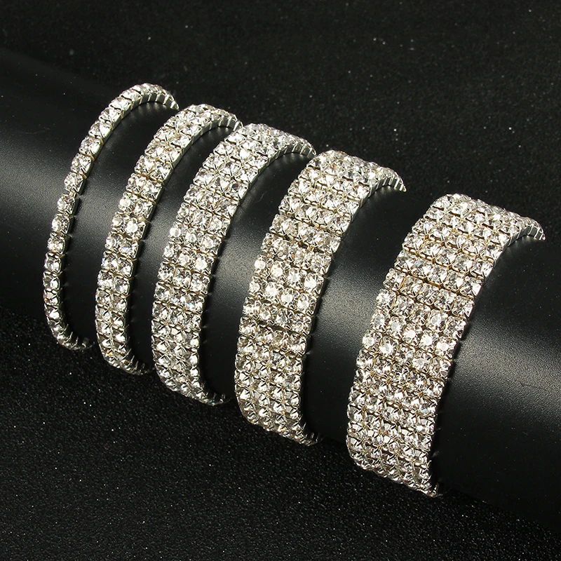 Multi-Style Silver color Rhinestone Bracelets & Bangles Wedding Bridal Bracelet Stretching Wristband Bracelet For Women Jewelry