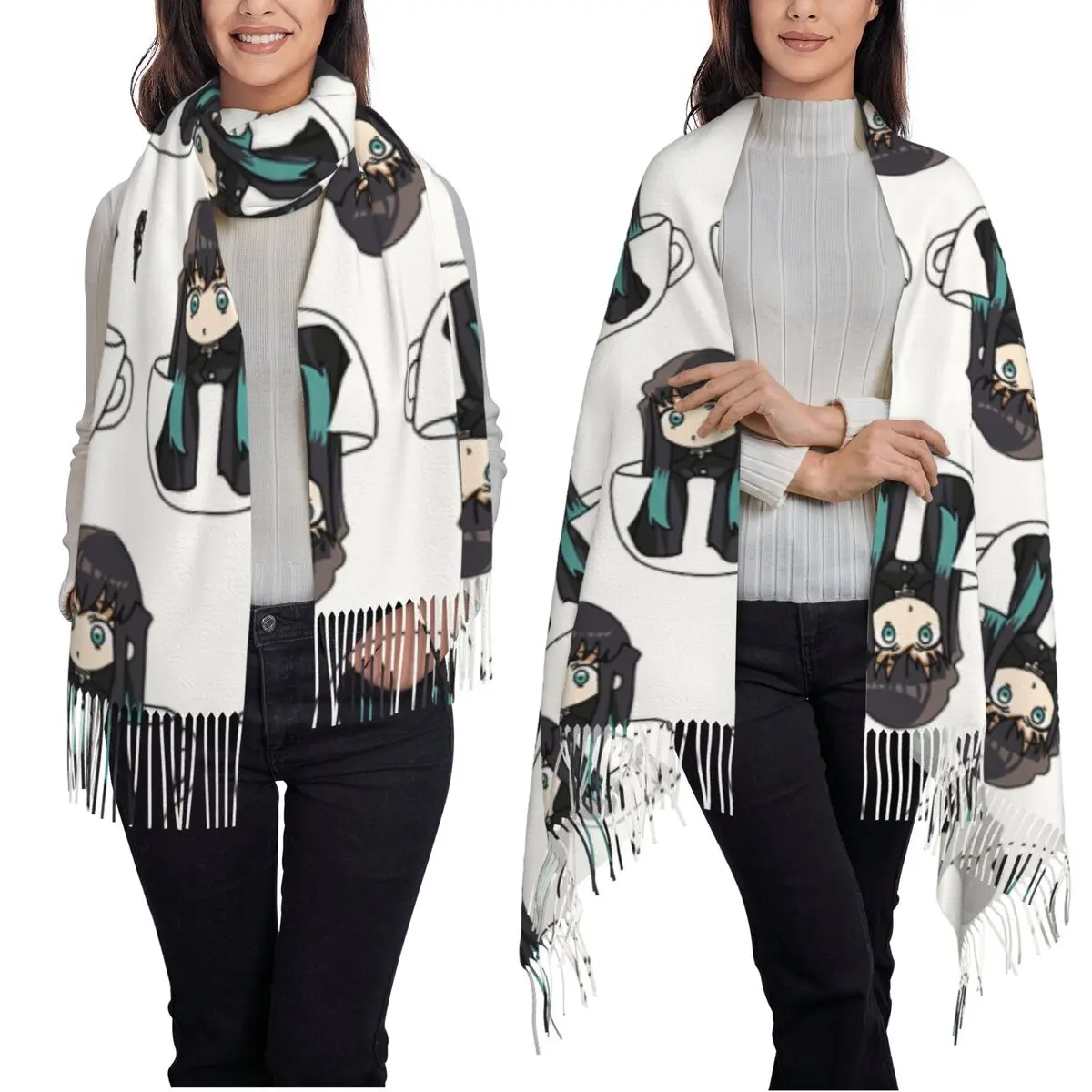 Muichiro Tokito Scarf Tassel Scarves Women Soft Warm Shawls and Wraps Large Fall Winter Shawl Wrap