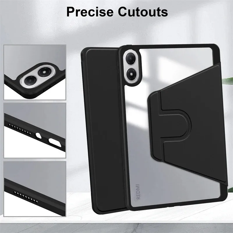 Para Xiaomi Redmi Pad 2 Pro 12,1 "2025 Funda 360 soporte giratorio con portalápices parte trasera acrílica para Poco Pad M1 Tablet Funda