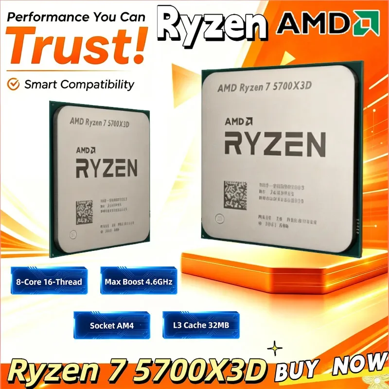 

AMD Ryzen 7 5700X3D Bulk CPU 8-Core 16-Thread Base 3GHz Max Boost 4.1GHz 96MB L3 Cache Socket AM4 DDR4 Desktop Gaming Processor