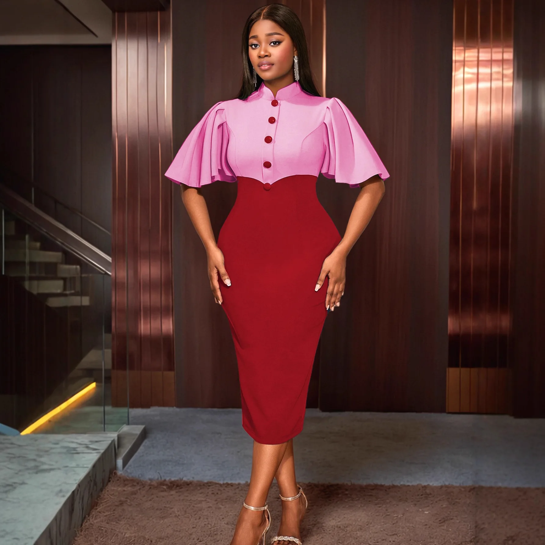 

Plus Size African Dresses for Women Elegant Spring Autumn 2026 African Short Sleeve Polyester Party Evening Bodycon Midi Dresses