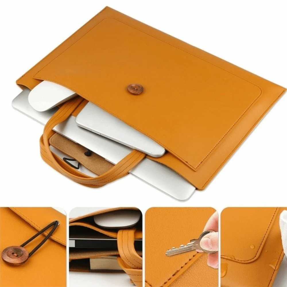 Bolso de mano de gran capacidad para ordenador portátil, bolsa protectora rectangular de PU de Color sólido con bolsillo de almacenamiento, maletín, bolso para hombre