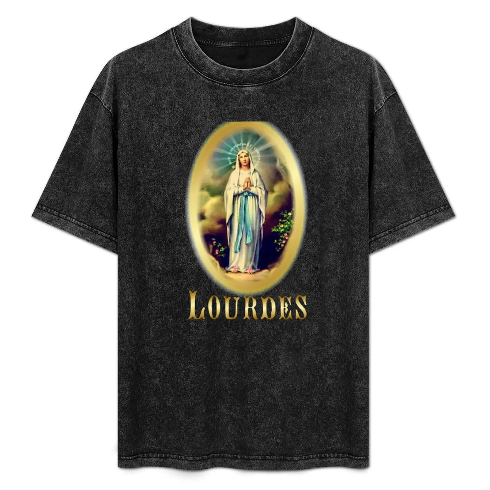 

Our Lady of Lourdes Virgin Mary France St Bernadette France Catholic T-Shirt Festival Casual Short Sleeve