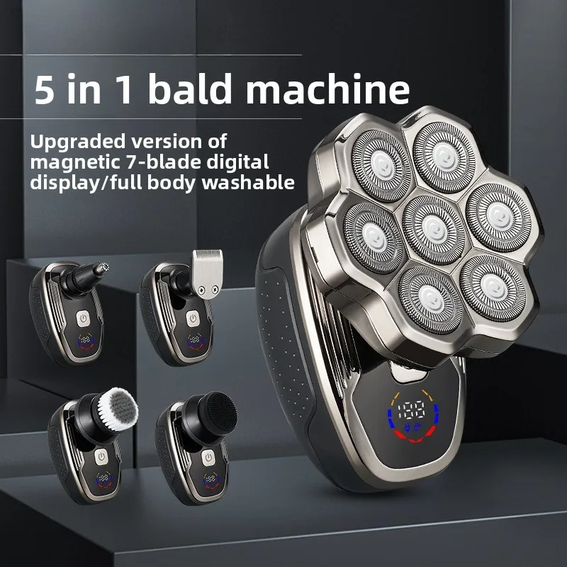 

Новая 7-головочная электробритва, водонепроницаемый цифровой дисплей, магнитная присоска, многофункциональный нож для бороды