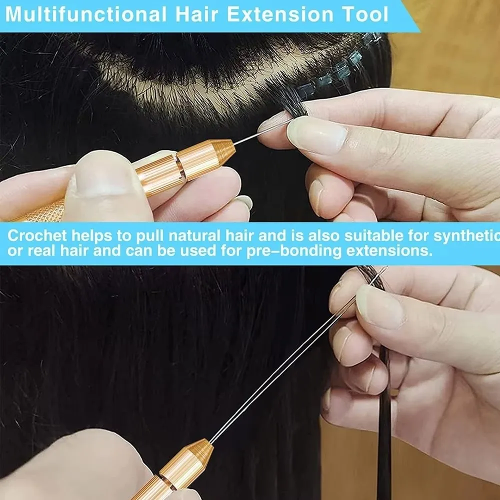 DIY 4-in-1 Hair Extension Tools Ventilating Aluminum Loop Needle Threader Crochet Needles Micro Ring Latch Hook Needles Kit