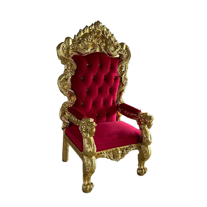 

European solid wood armrest image chair, luxury wedding single sofa chair hotel lobby high back conference chair