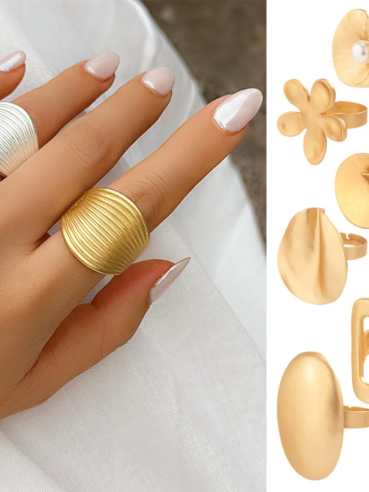 

Массивное металлическое кольцо с гнутыми круглыми элементами, нестандартное, простое, модное украшение с цветочным декором для женщин