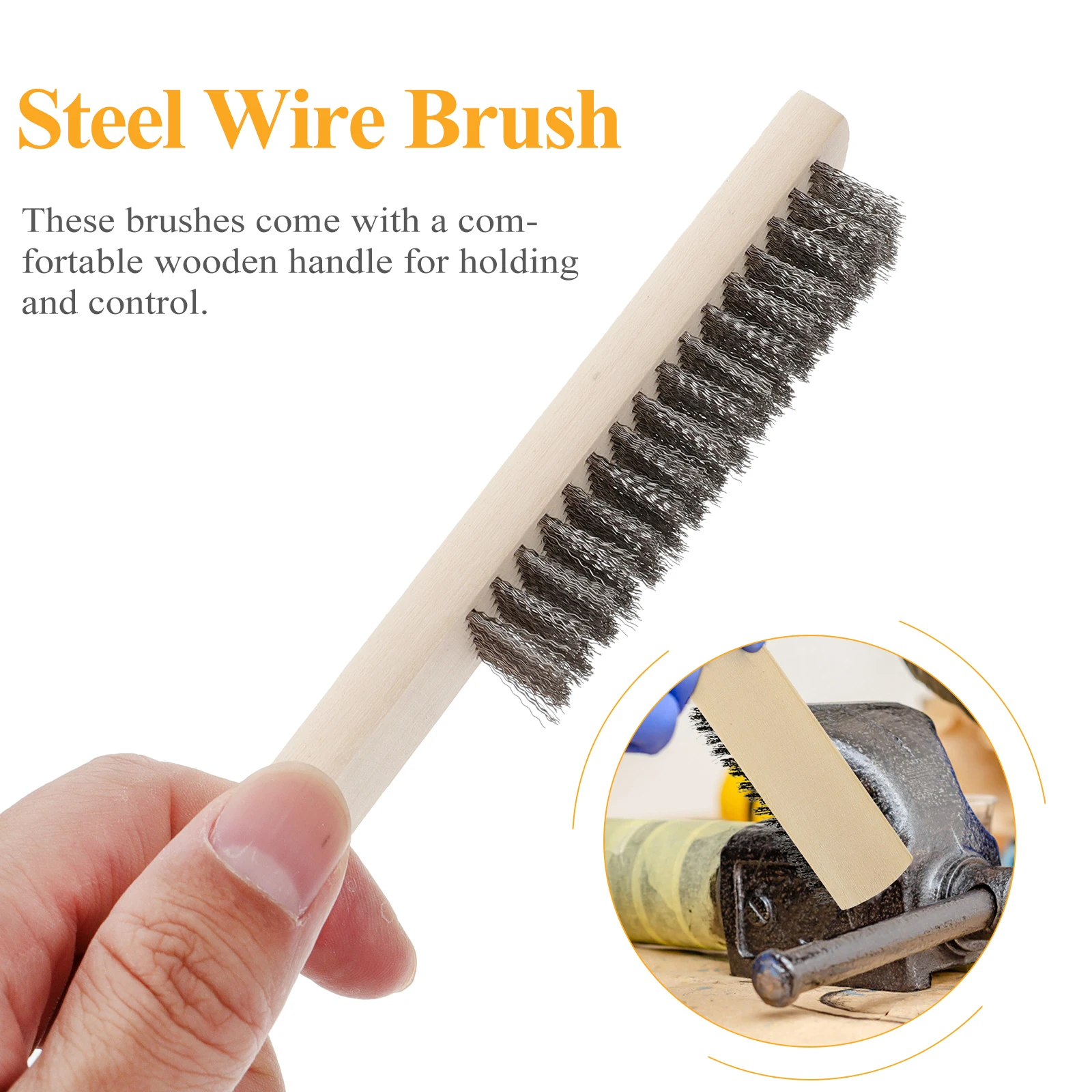 

5 Pcs Stainless Steel Wire Brush Set for Rust Removal Cleaning Comfortable Wooden Handle Narrow Spaces Tough Jobs Grinding Tools