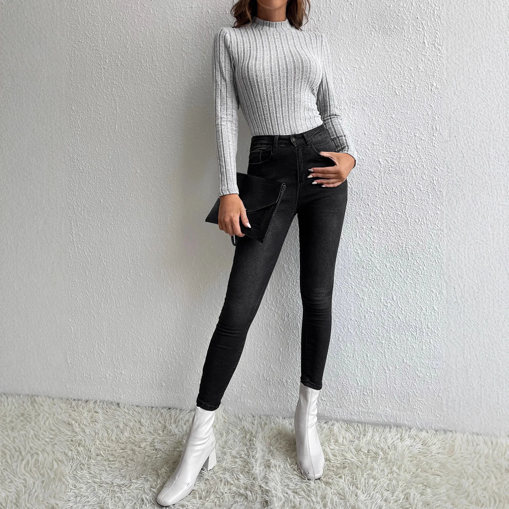 Slim Fit Tops for Women Solid Knit Long Sleeve T Shirt Blouse Tee Casual Pullover Tops