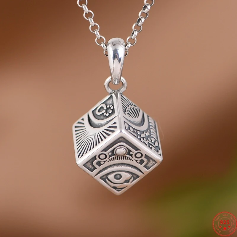 S925 Sterling Silver Pendants for Women Men New Fashion Relief  Cosmic Rubik's Cube Punk Jewelry Amulet Wholesale