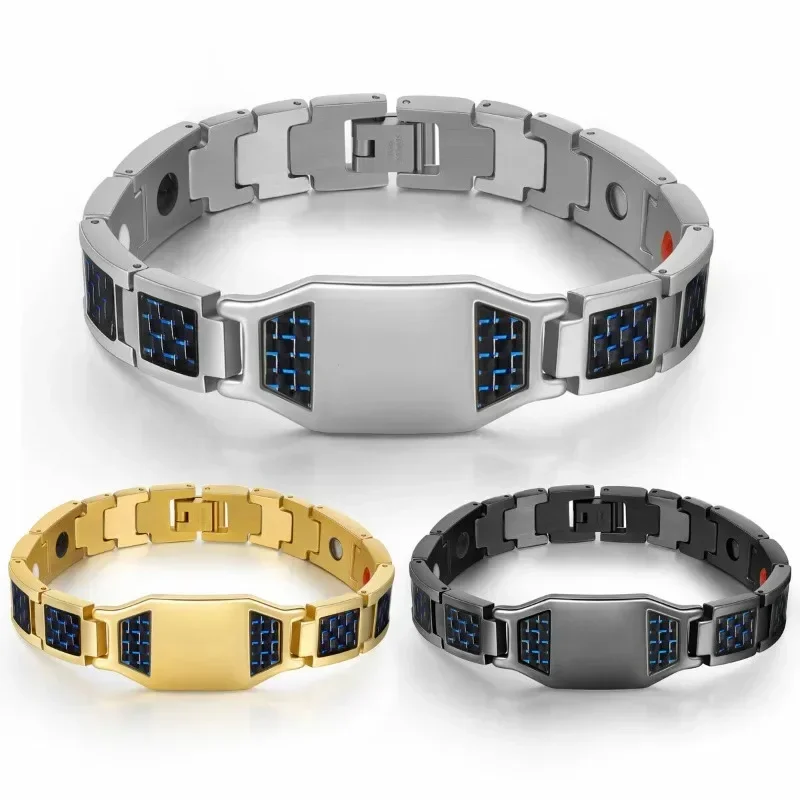 Men's Titanium Steel Magnetic Blocks Bangle Strap Watchband Germanium Bracelet for Arthritis Pain Surgical Grade Steel Jewelry