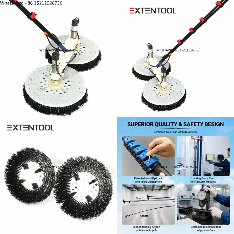 For 30cm Hose Aluminum Automatic Solar Panel Brush Window Cleaning Equipment Electric Water Fed Pole