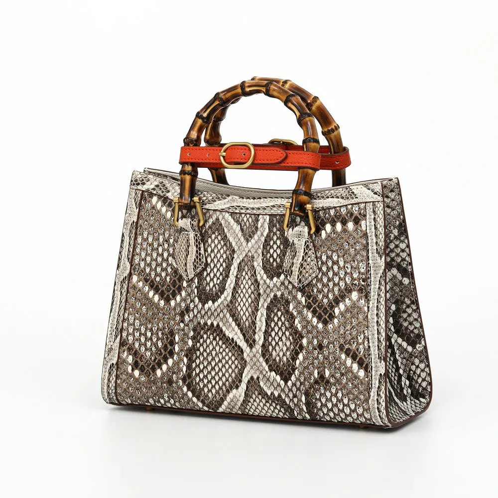 Luxury Python Skin Women\'s Shoulder Crossbody Bag 2023 Genuine Leather Lady Handbag Fashion Large Capacity Bamboo Joint Bag 45