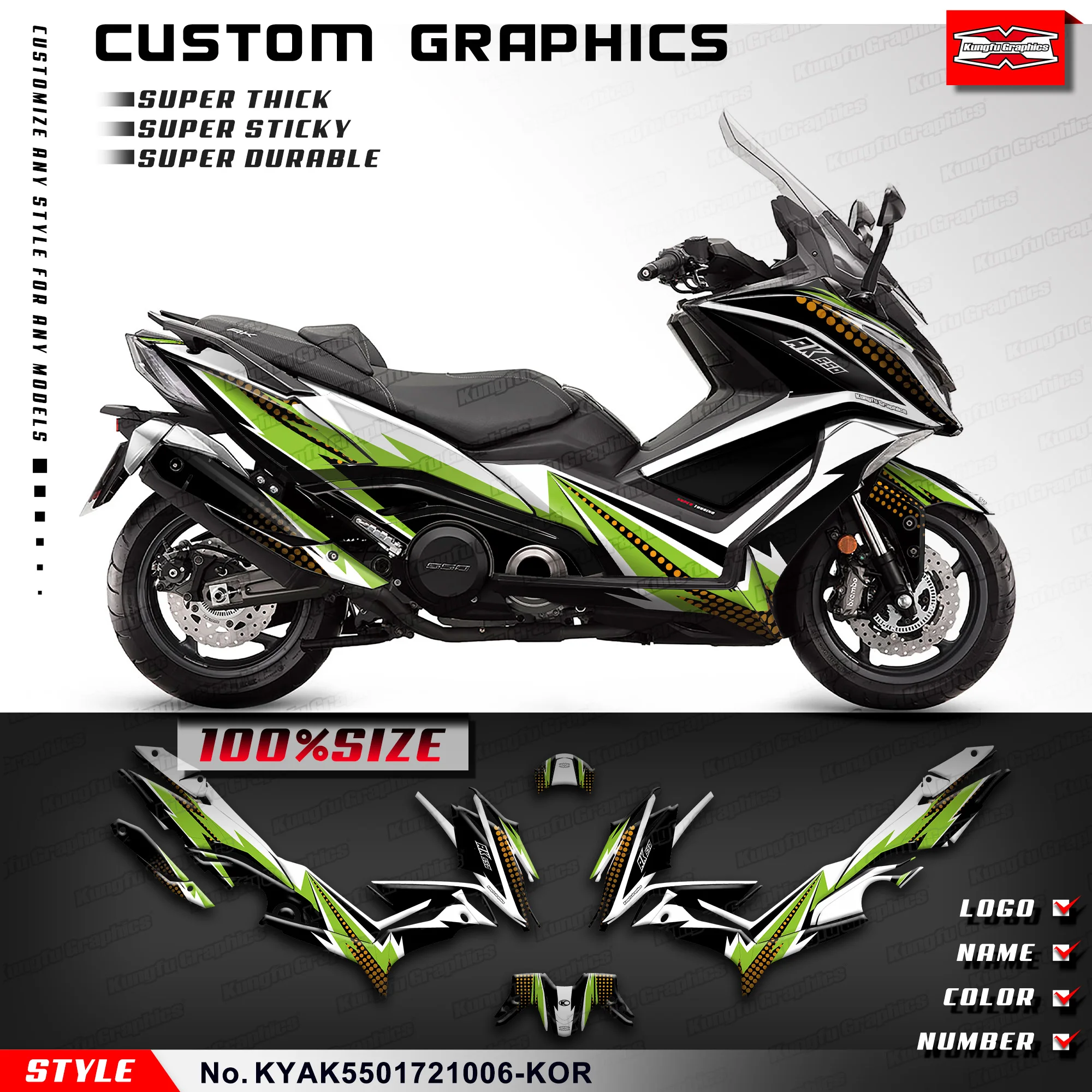 KUNGFU GRAPHICS Full Decal Sports Scooter Sticker Kit for KYMCO AK550 2017 2018 2019 2020 2021, KYAK5501721006-KOR