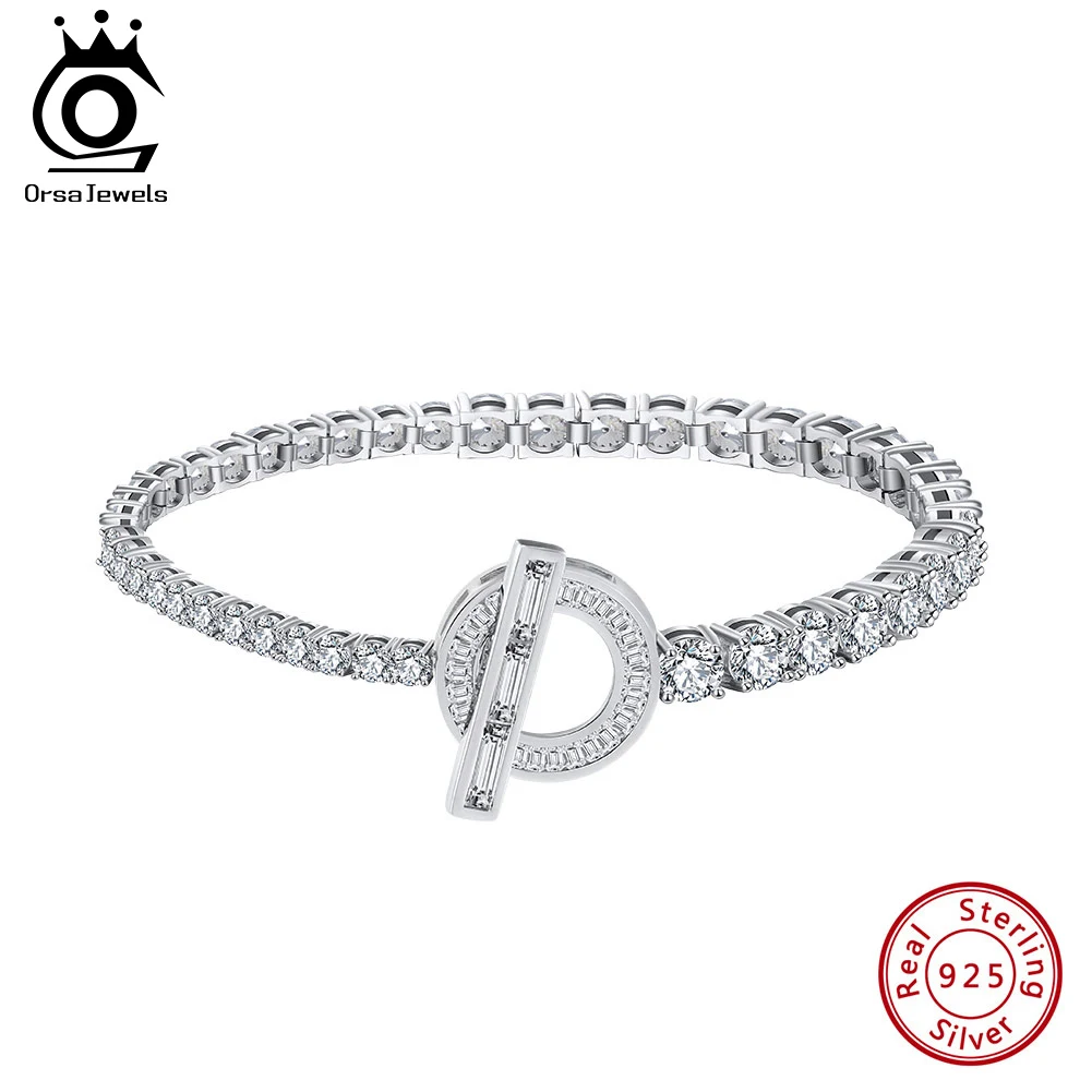 

ORSA JEWELS Luxury 8A Premium Cubic Zirconia OT Buckle Bracelet 925 Sterling Silver Tennis Bracelet for Women Jewelry Gift LZB06