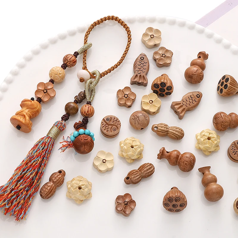 1pc Plum Blossom Lotus Seedpod Shape Wood Beads Wooden Loose Beads for Diy Handmade Bracelet Phone Chain Jewelry Making Findings