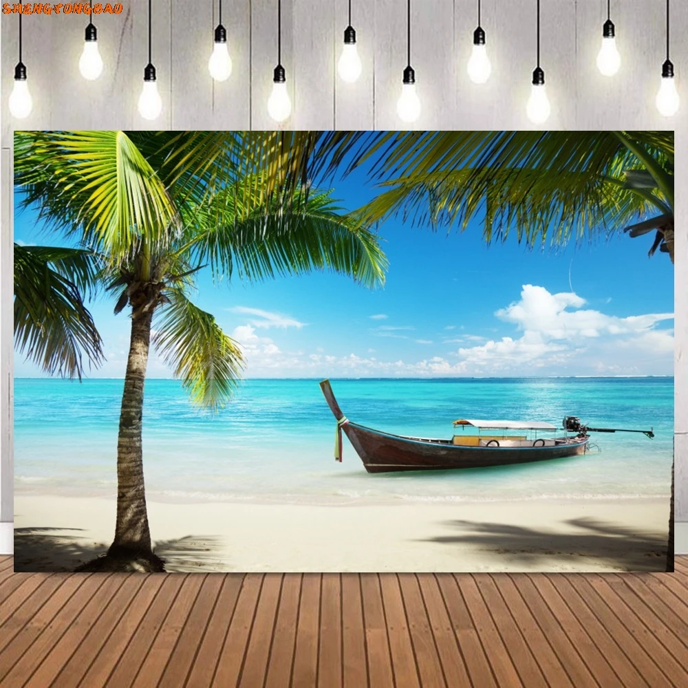 Toile de fond de bord de mer hawaïen pour la photographie, fond photographique de portrait, décor de fête d'été, plage, studio photo, photocall