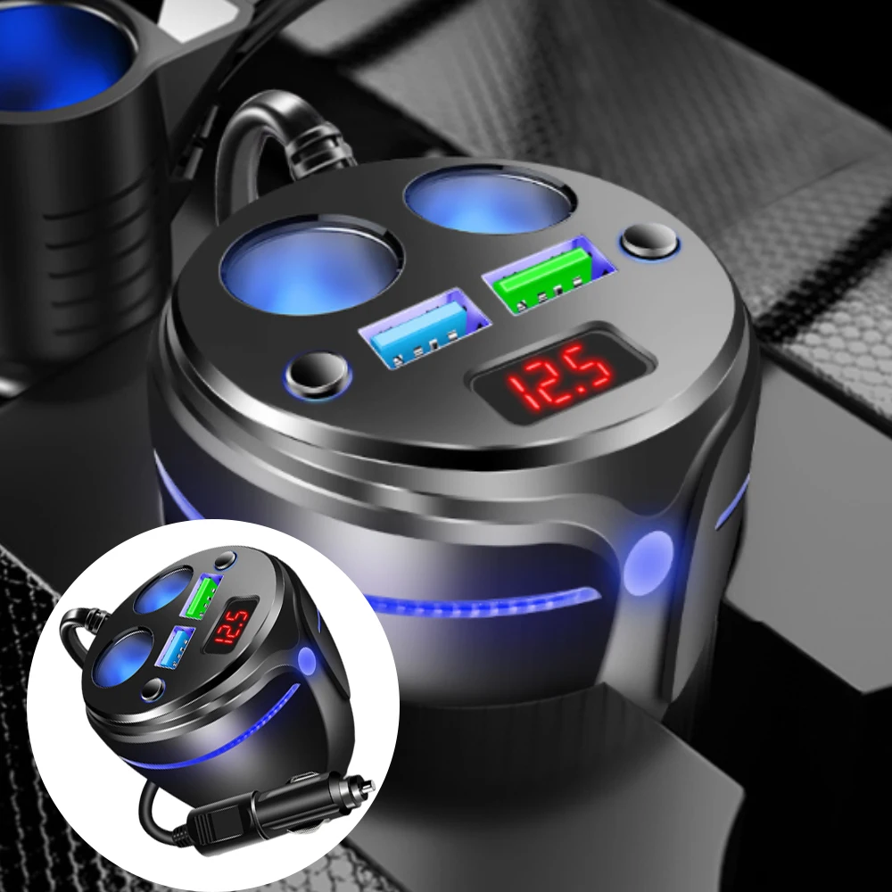 Car Charger  ABS One-to-two Cigarette Lighter  120W High Power Car Charger Cup Quick Charge Dual USB Phone Charger