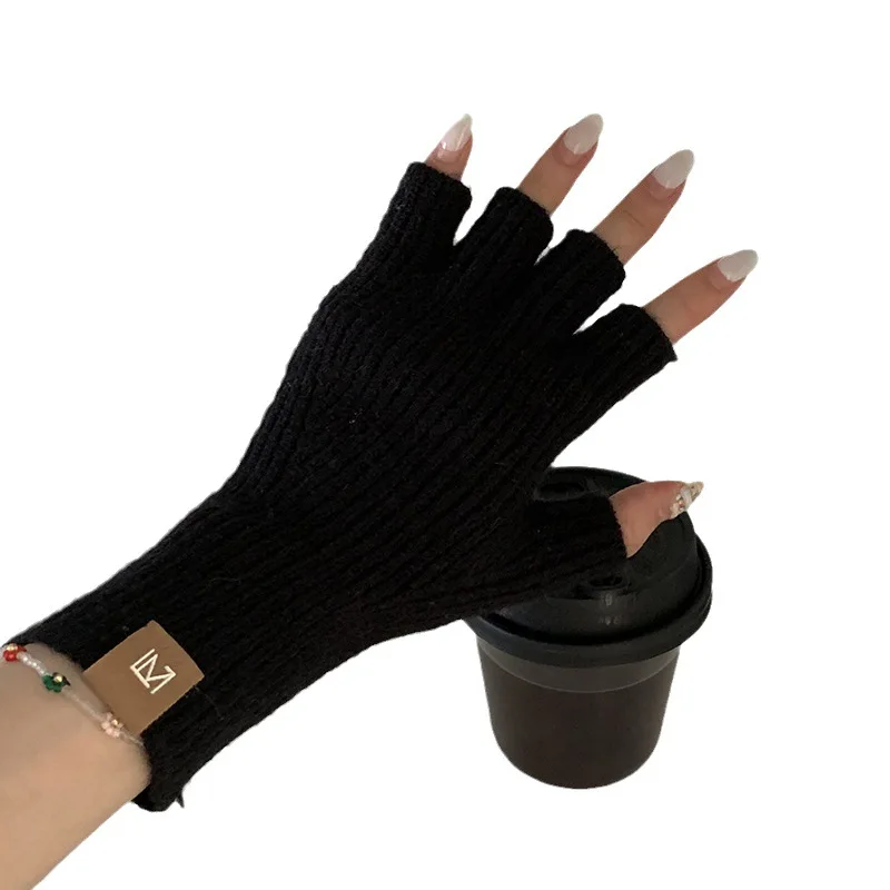 جديد عصري بسيط بلون نصف اصبع قفازات الحد الأدنى شاشة تعمل باللمس قفازات محبوكة الخريف والشتاء قفازات النخيل الدافئة #6