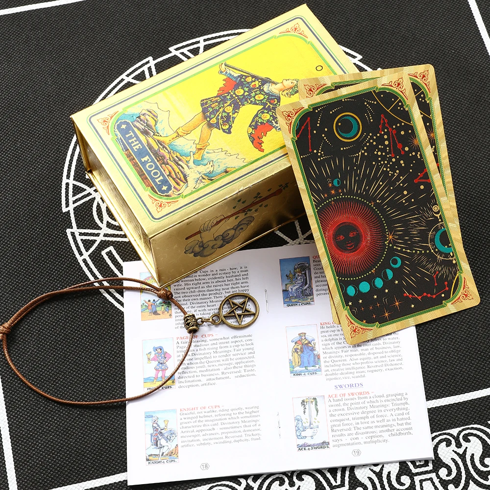 

Card Game Gold Foil Tarot Card Bronzing PVC Waterproof Board Game Poker Divination Gift Box Set Luxury Cosmic Gold Color Manual