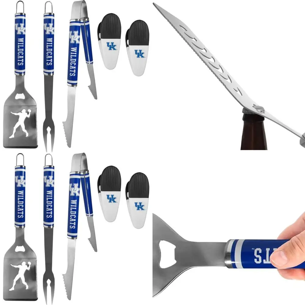 

Набор инструментов для барбекю из 3 предметов Kentucky Wildcats со стальными зажимами для чипов, командный цвет, один размер