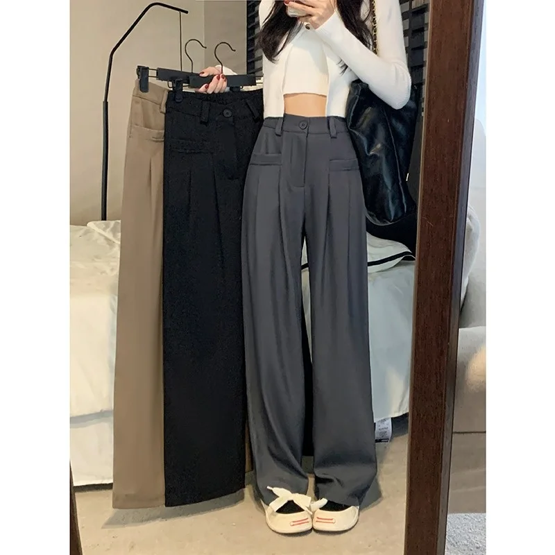 

Hong Kong-style High-grade Versatile Suit Pants Spring New Over-size High-waisted Skinny Straight Trousers Casual Wide Leg Pants