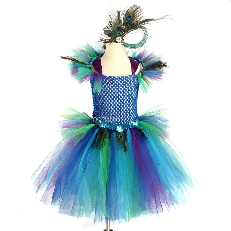 Vestito Tutu per ragazze di pavone vestito operato di carnevale di piume di pavone per bambino Halloween Carnival Purim Girl Peacock Princess Set