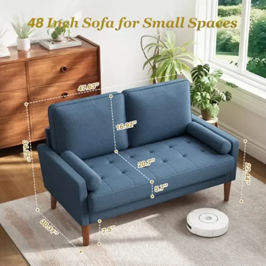 48 Loveseat Sofa for Small Spaces, Solid Wood Legs, Neutral Gray Fabric, Compact Design with High-Density Foam Cushions