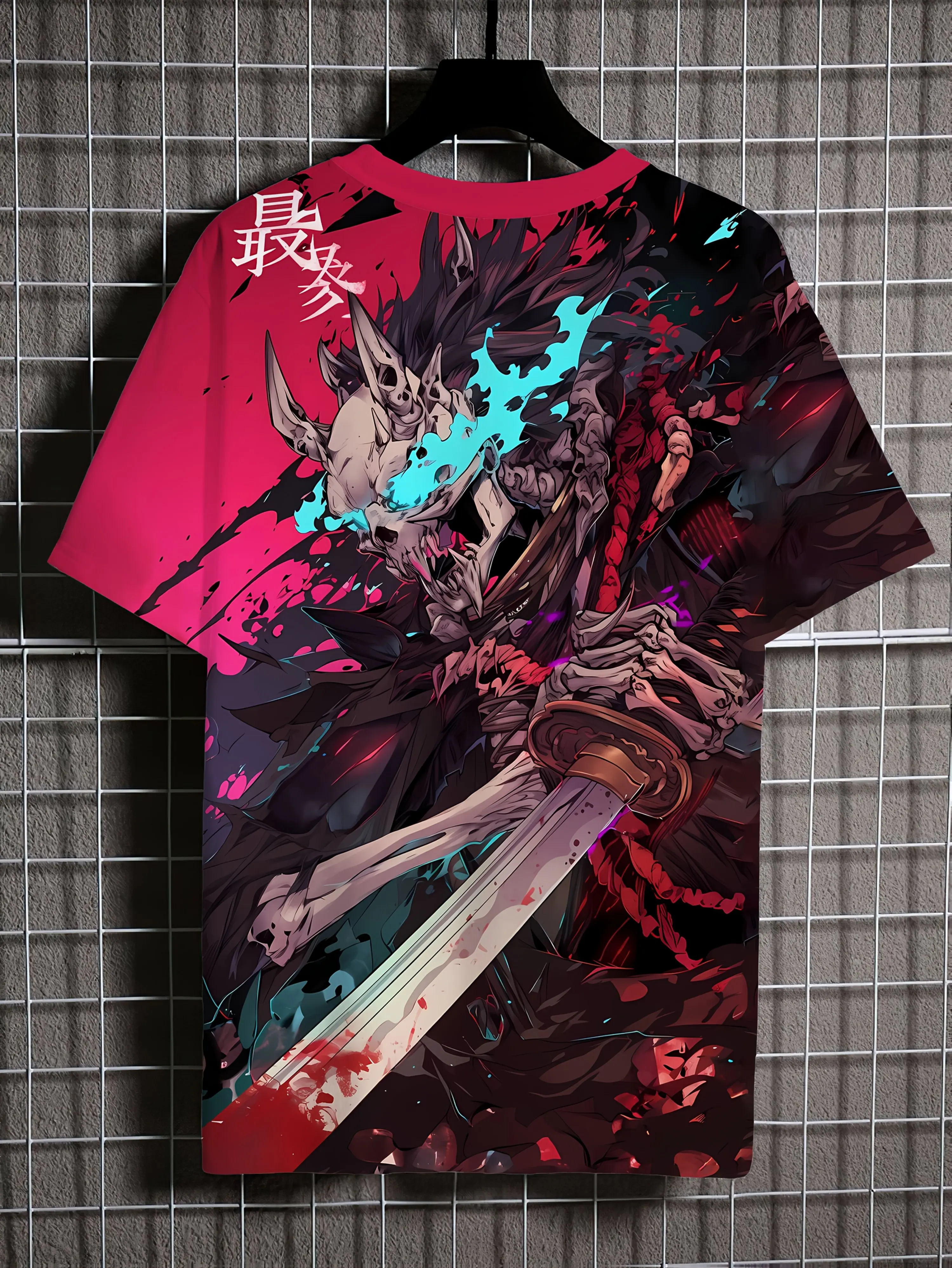 الرجال أنيمي الجرافيك تي شيرت ثلاثية الأبعاد طباعة عادية كم قصير المحملة مع الجمجمة السيف تصميم المتضخم قميص هاواي صيفي ملابس للرجال المحملة