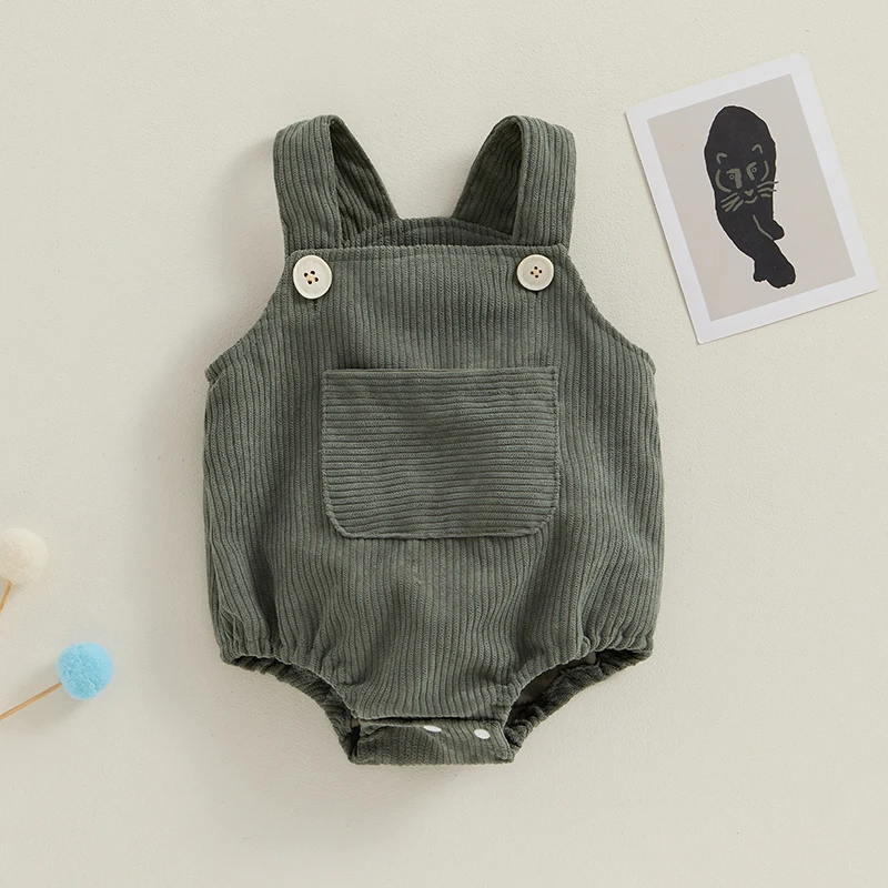 0-24M Toddler Baby Boy Girl Corduroy Romper Solid Overalls Suspender Sleeveless Strap Jumpsuit Newborn Bodysuit Clothes Outfit