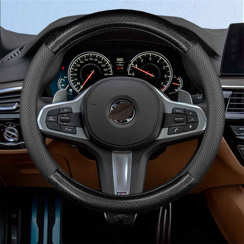 Universal Car Steering Wheel Cover Carbon Fiber Leather Three-dimensional Anti Slip, Timple And Fashionable Car Accessories image 2