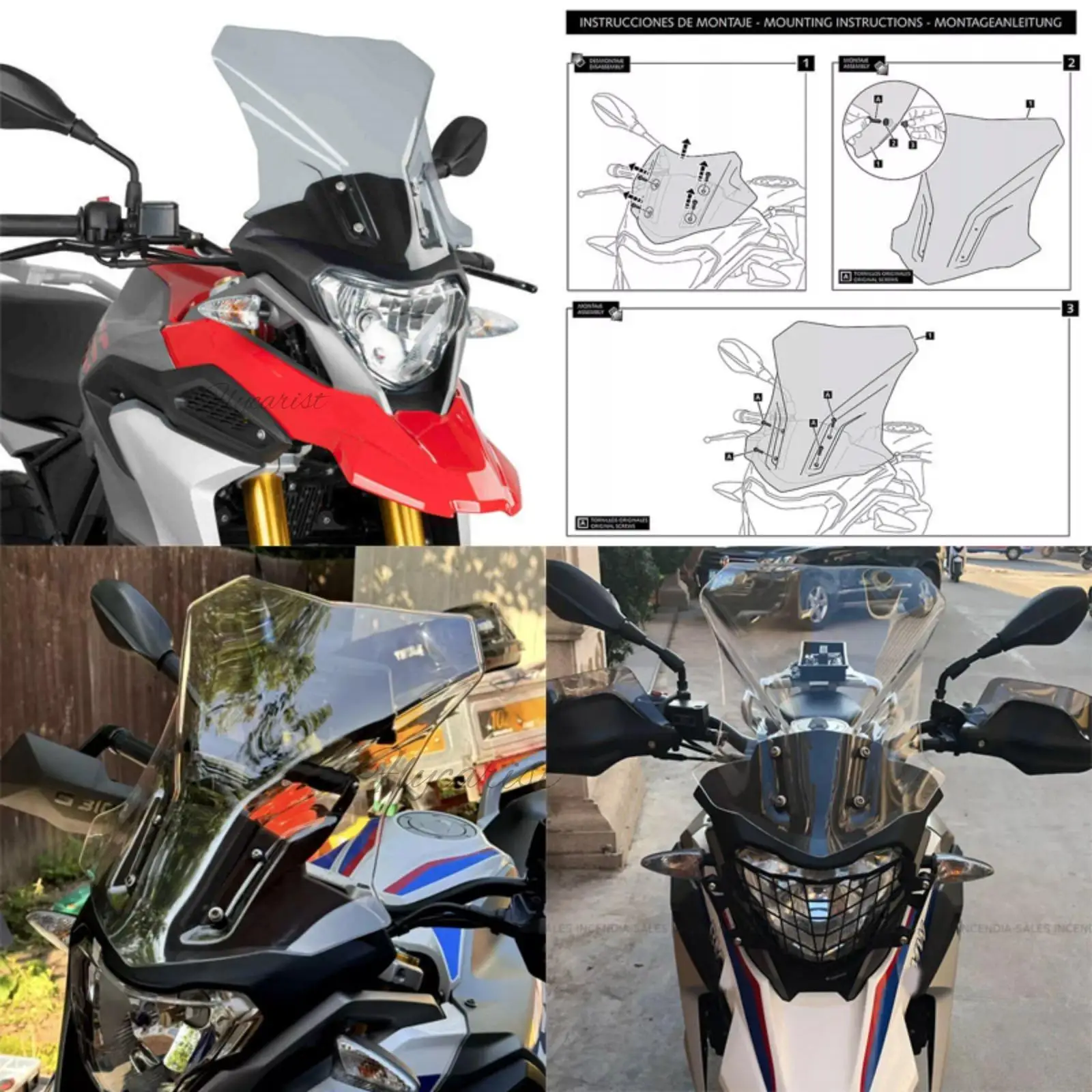 شاشة منحرفة شفافة للدخان الأسود للزجاج الأمامي لسيارة BMW G310GS 2017-2024
