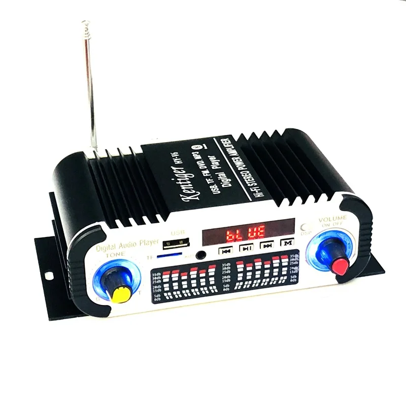 Kentiger-車と家庭用のリモコン付きHi-Fiステレオオーディオアンプ,Bluetooth,tf,USB,dc,12v, hy-v6