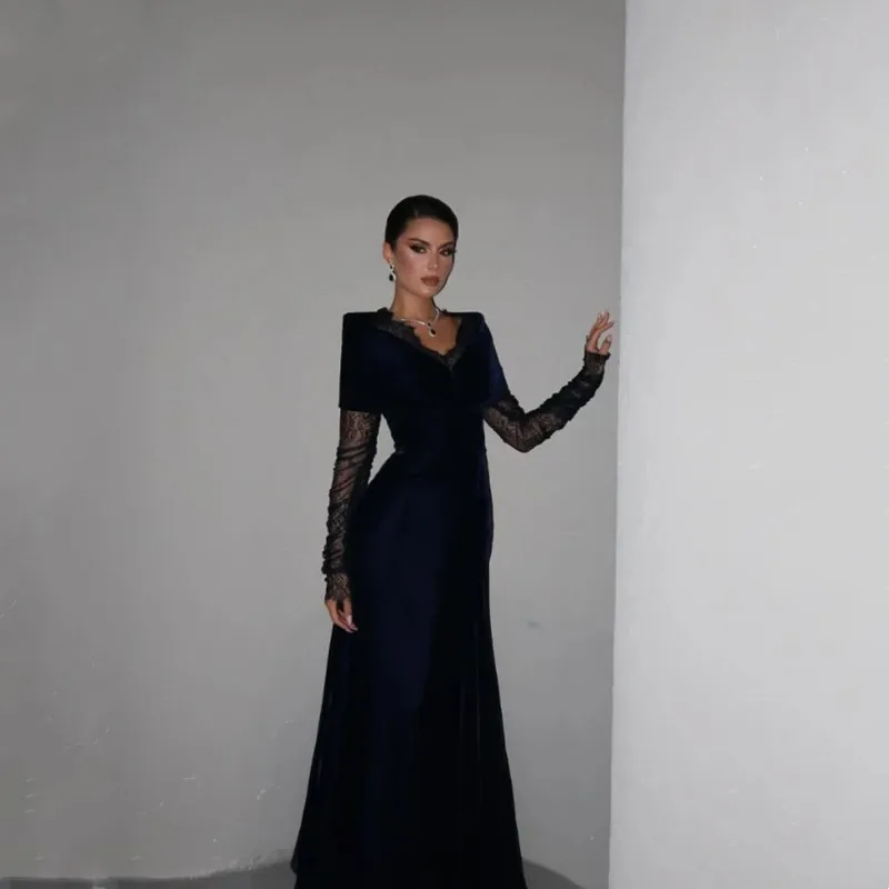 

Modern Black Sheath Prom Dresses Lace Long Sleeves Sexy V-Neck Formal Party Evening Gown Zipper Floor-Length 2026 Customized