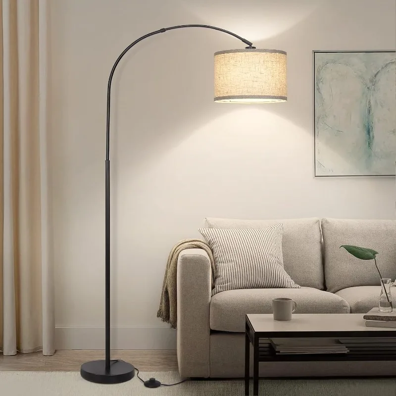 

Arc Floor Lamps for Living Room, Modern Standing Lamp with Adjustable Hanging Drum Shade, Tall Pole Lamp with Foot Switch