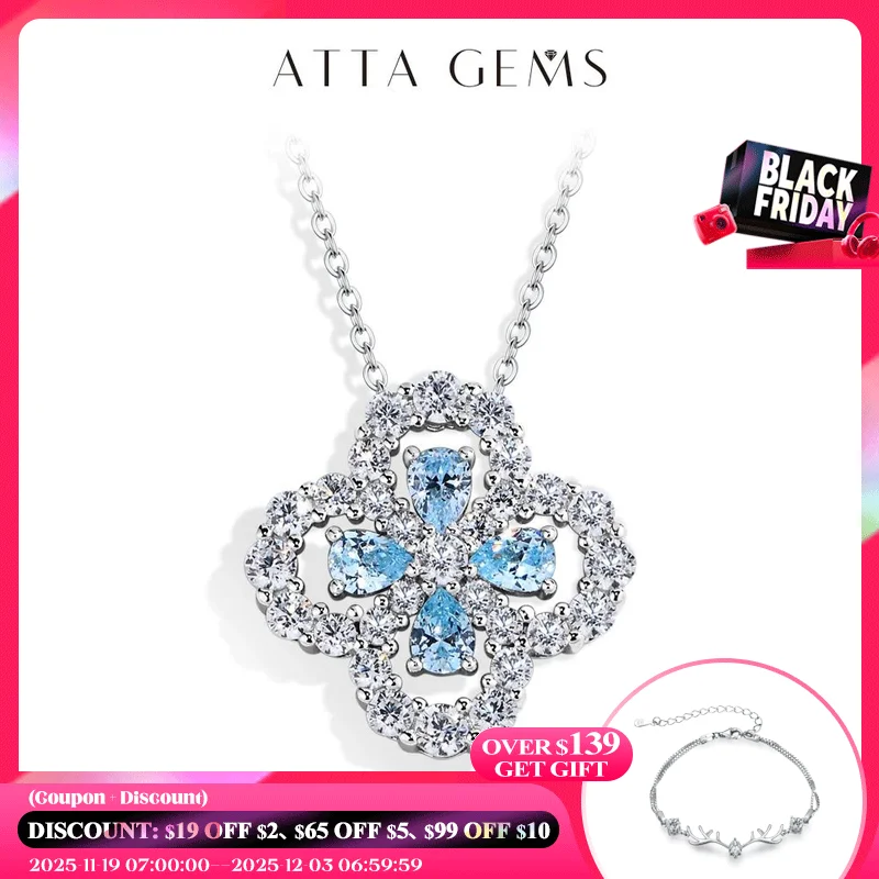 

Бриллиантовое ожерелье ATTAGEMS со сверкающим муассанитом, кулон для женщин в форме клевера, серебро 925 пробы, покрытое белым золотом, свадебные ювелирные украшения