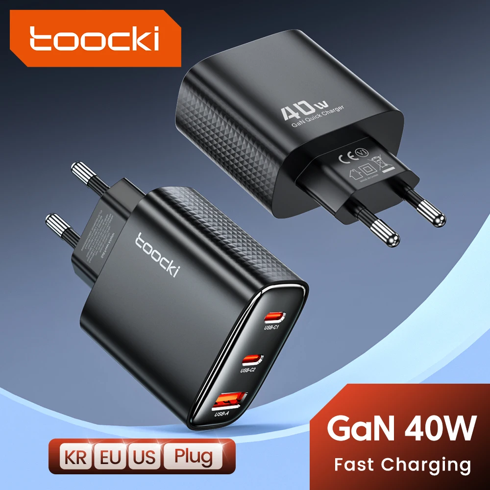 Зарядное устройство Toocki 40 Вт GaN для телефонов, быстрая зарядка, USB Type-C, для iPhone 15 14 13 12 Pro Max, iPad Samsung S24 S23 Xiaomi