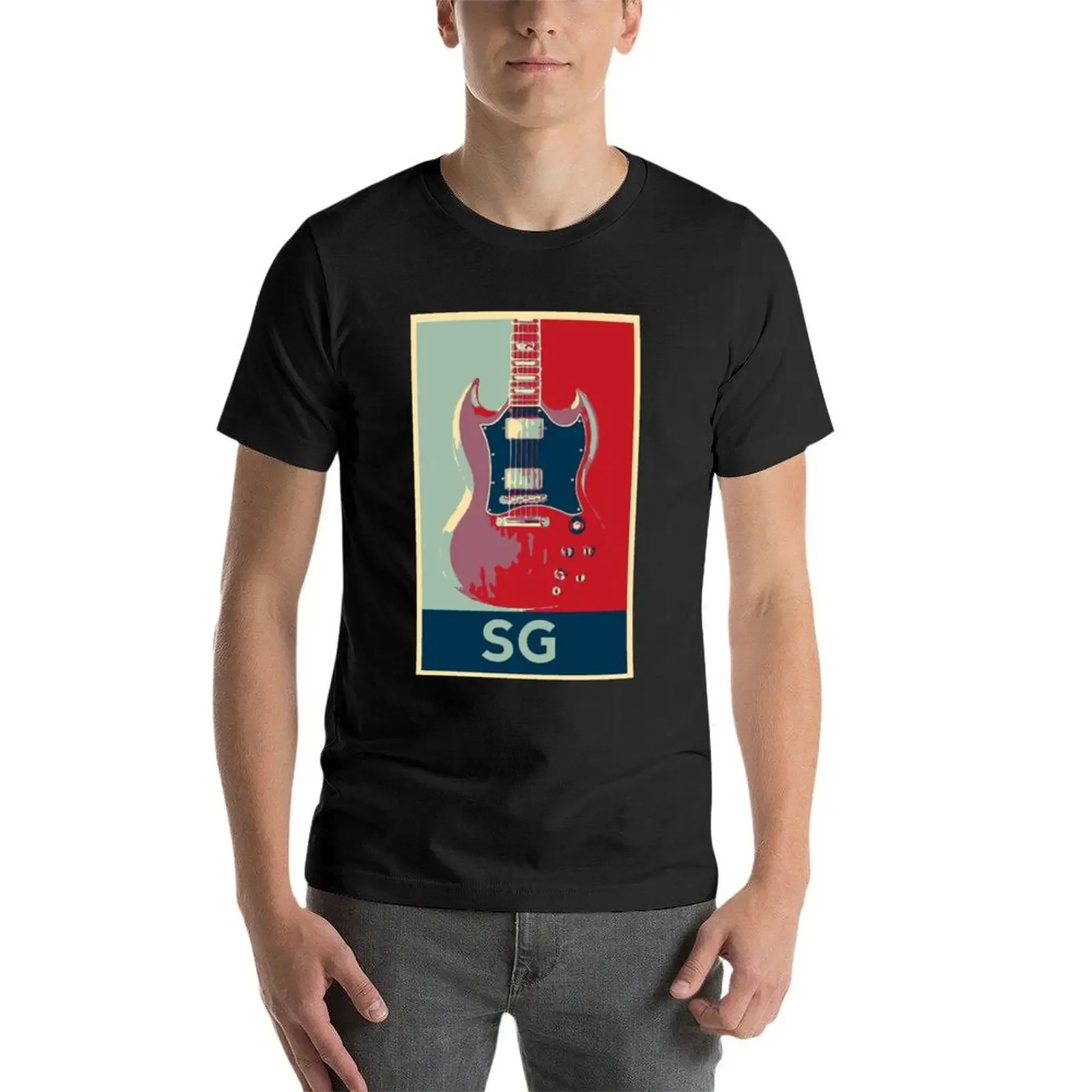 Camiseta con estampado de guitarra eléctrica para hombre, camisa con estampado de animales, Estilo vintage, SG