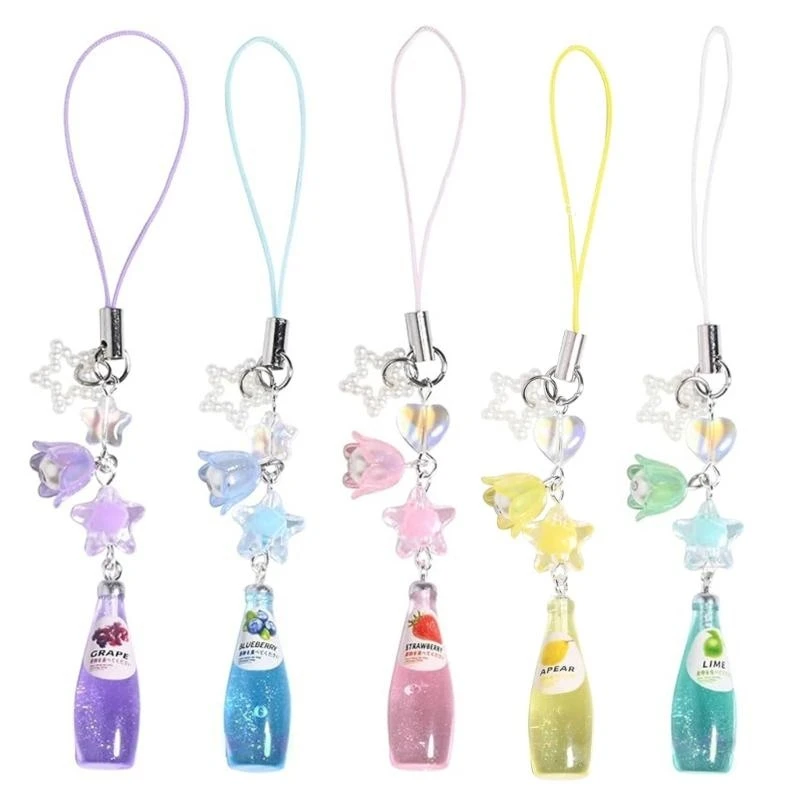 Water Bottle Phone Strap Y2K Phone Charm Keychain Crystal Flower Bead Keychain