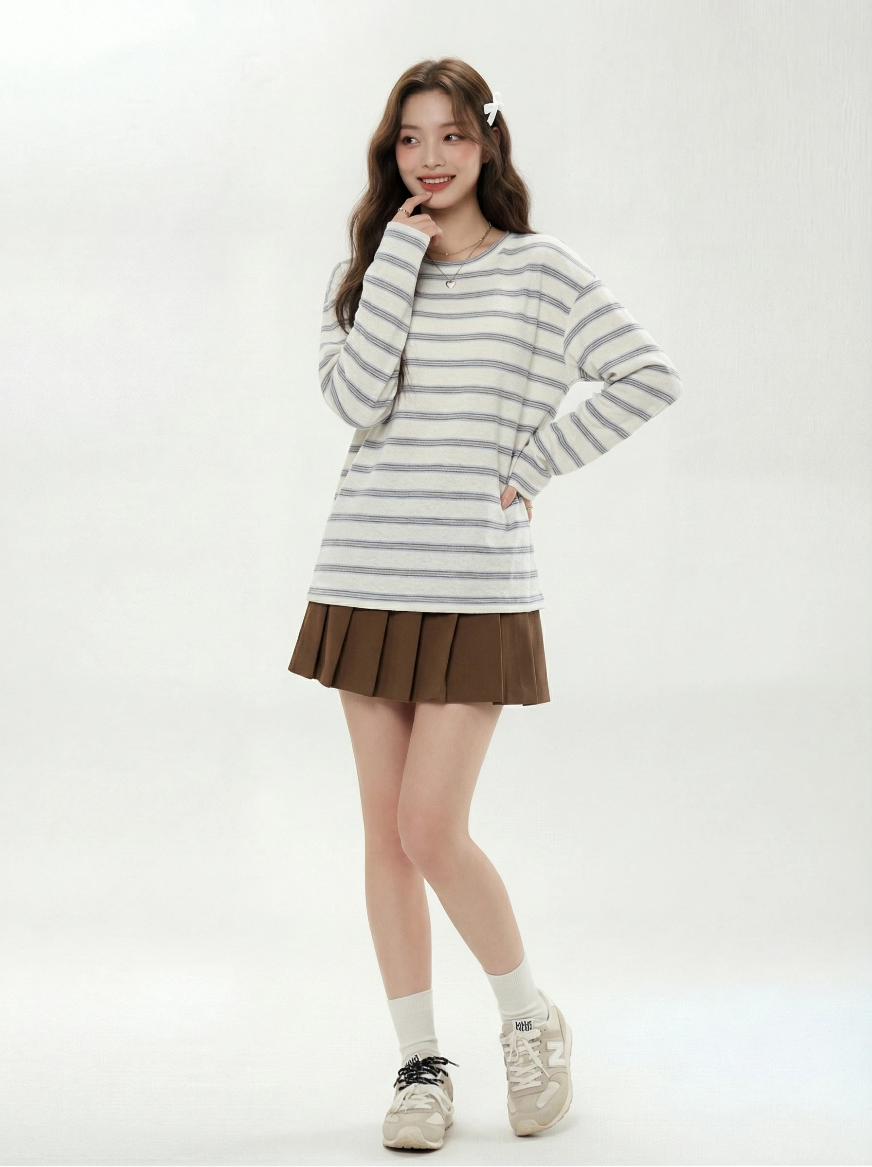 

Loose Fit Striped round Neck Long Sleeve T-Shirt Women's Spring Casual Style Korean Lazy Fashion Sun Protection Top