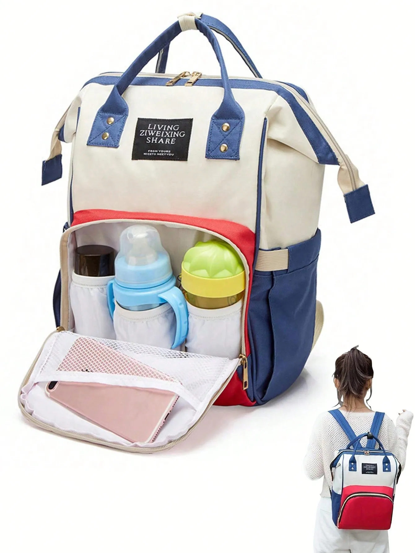 Mommy bag, portable oxford cloth bag, large capacity multifunctional backpack, diaper bag, travel backpack diaper storage bag