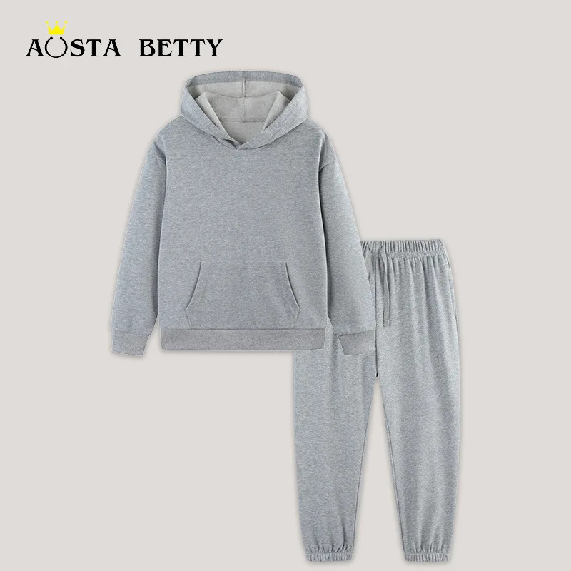 

Children Boys Two-piece Set New Winter Solid Color Thicken Warm Toddler Boys Sweatshirt+elastic Waist Kids Baby Boys Sport Pant