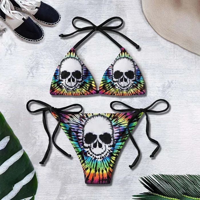 

Adjustable-Strap Bikini Custom Printed Side-Tie Bikini High-Waisted Padded Ruched Swimwear Strappy Crisscross Back Swimsuit