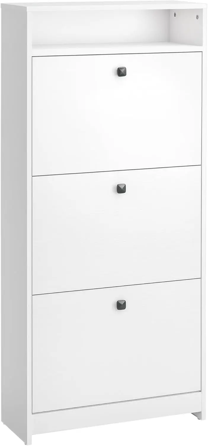 Mueble Zapatero 3 Compartimentos con Solapa (18 Pares de Zapatos) y 1 Estante de Madera aglomerada Blanca 60×24×132cm