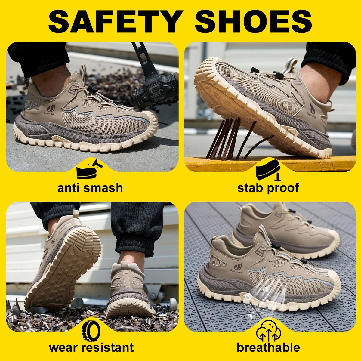 Men's Steel Toe Anti Smashing Work Safety Shoes, Lightweight Safety Boots, Eva Anti Stab And Anti Slip Men's  Work Shoes