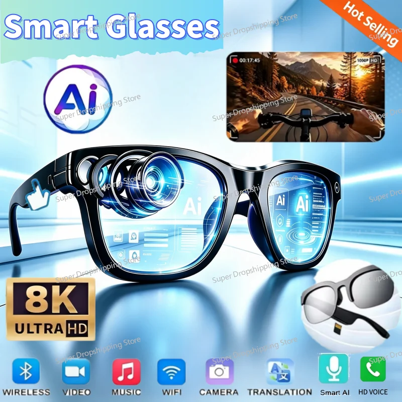 AI Smart Glasses Built‑in 4K HD WiFi Camera AI Translation Wearable Glasses Video Recording Device Support AI Translation