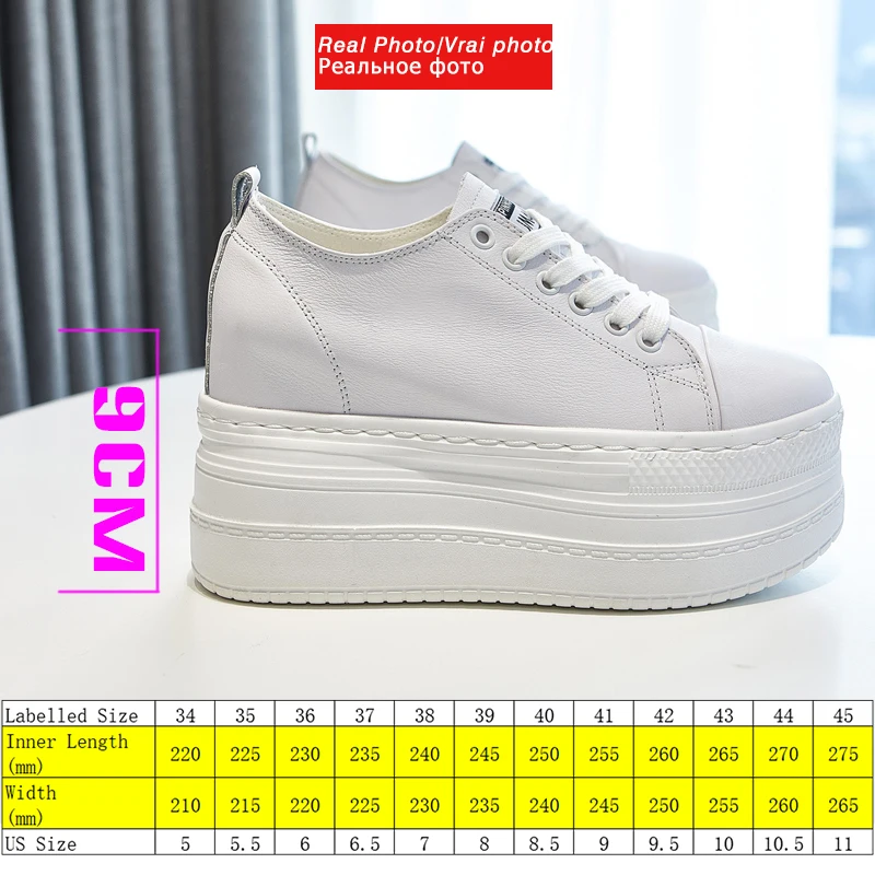 Fujin 9cm Full Cow Genuine Leather Platform Sneakers Wedge Super High Heel Women Casual Shoes Chunky Sneakers Summer Autumn