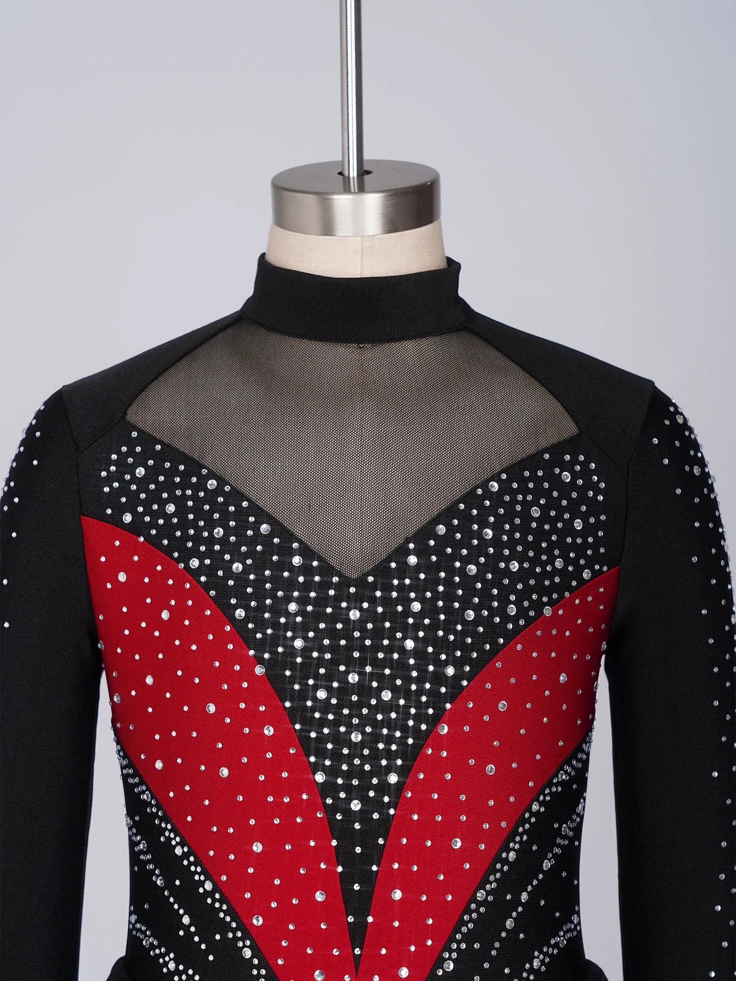 Girls Figure Skating Rhythmic Gymnastics Costume Long Sleeve Mesh Shiny Rhinestone Ballet Dance Dress Leotard Modern Dancewear
