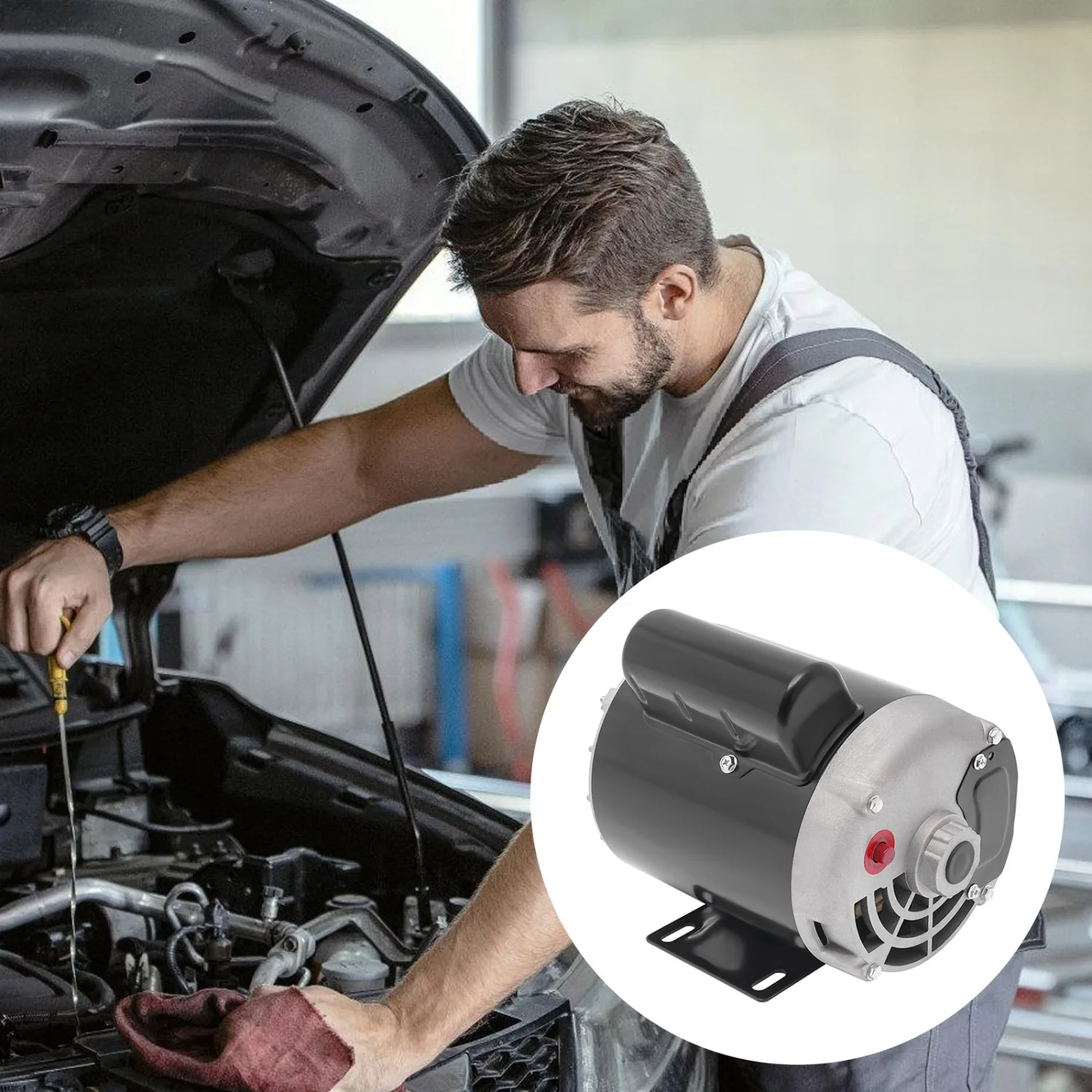

Air Compressor Electric Motor, 1/2 HP, 3450 RPM, Single Phase, Low Noise Operation, High Efficiency, Black, Includes Motor & English Manual, Ideal for Air Compressors & Related Appliances